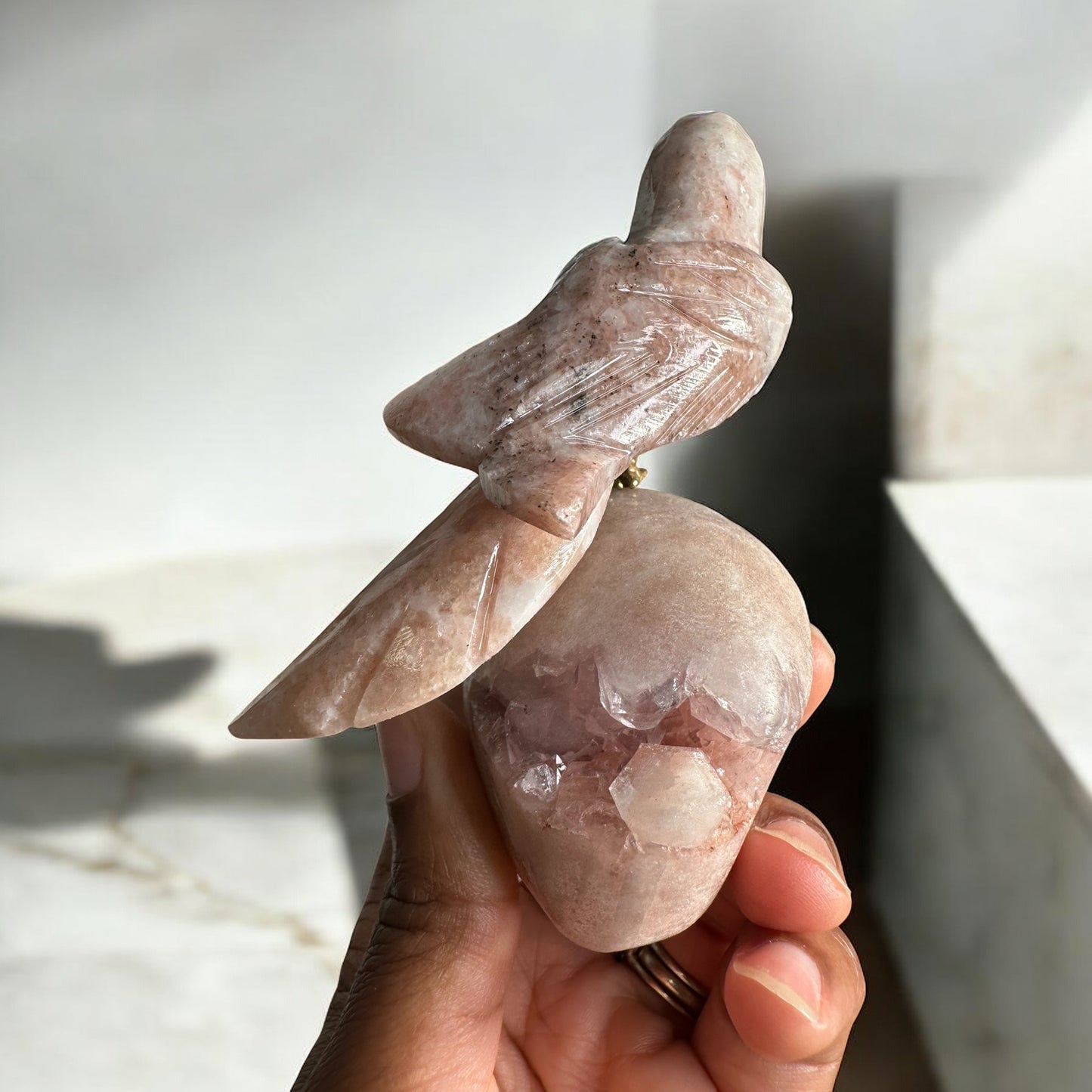 Pink Amethyst Parrot Carving