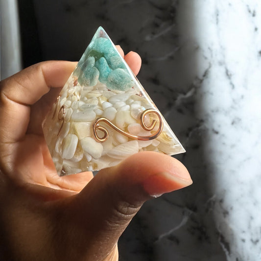 Amazonite and Shell Orgonite Pyramid