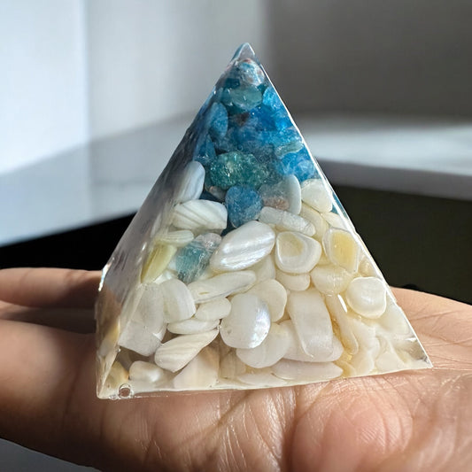 Blue Apatite and Shell Pyramid