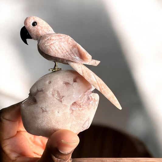 Pink Amethyst Parrot Carving